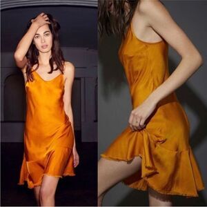 Revolve NATION LTD Sonora Vibrant Orange Satin Slip Dress in Tumeric